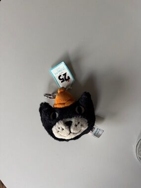 Jellycat Black Cat Plush Keychain with Orange Hat